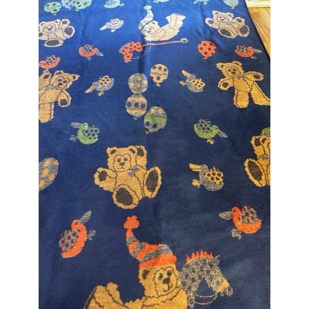 Vintage San‎ Marcos Reversible Blanket Teddy Bear Balloon Stick Horse AOP 81x56
